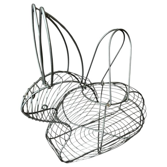 Vtg Wire Bunny Basket Moving Handles Egg Gathering Cottagecore Easter Decor - Picture 6 of 9